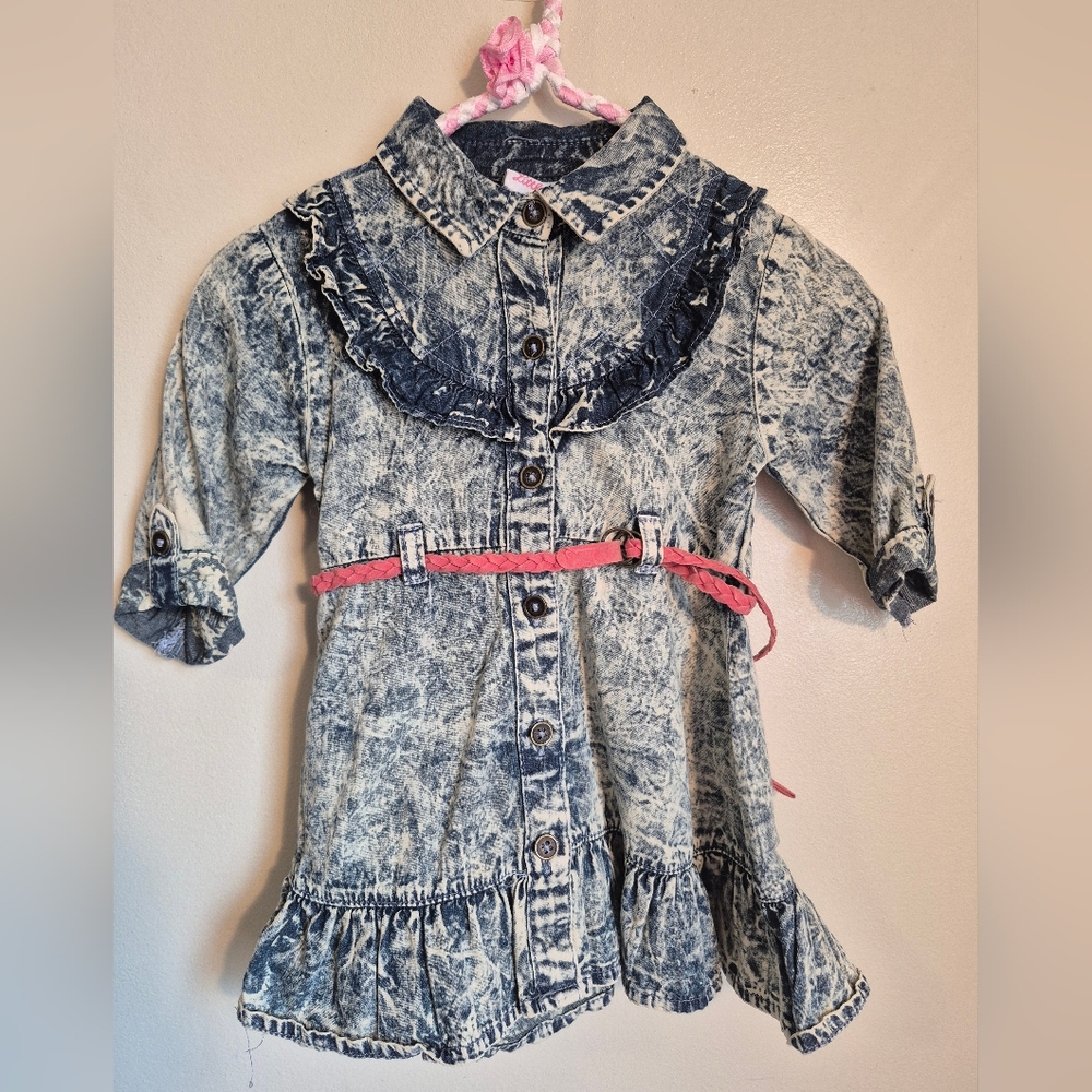 Cute Little Lass Denim Western Style Dress. Acid Wash Rodeo Stampede Cowgirl